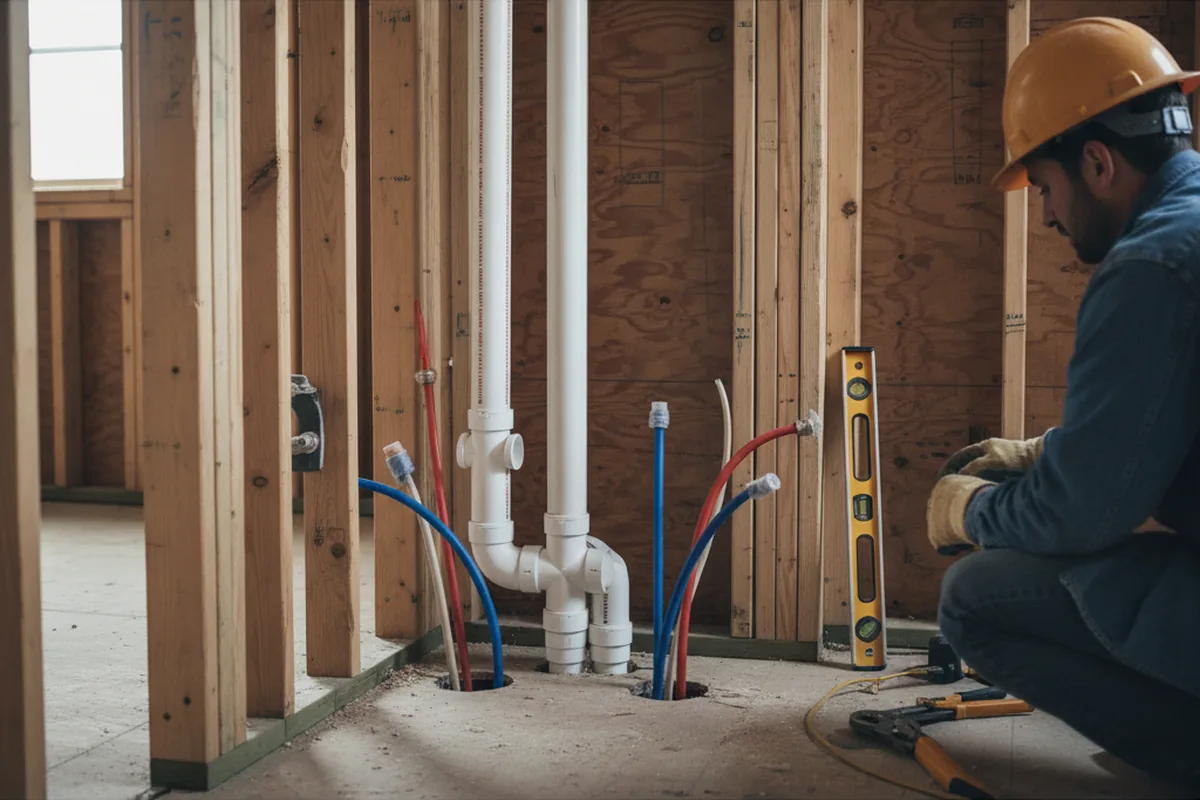 Drain and supply rough-in during Sump Pump Repair in Van Voorhis